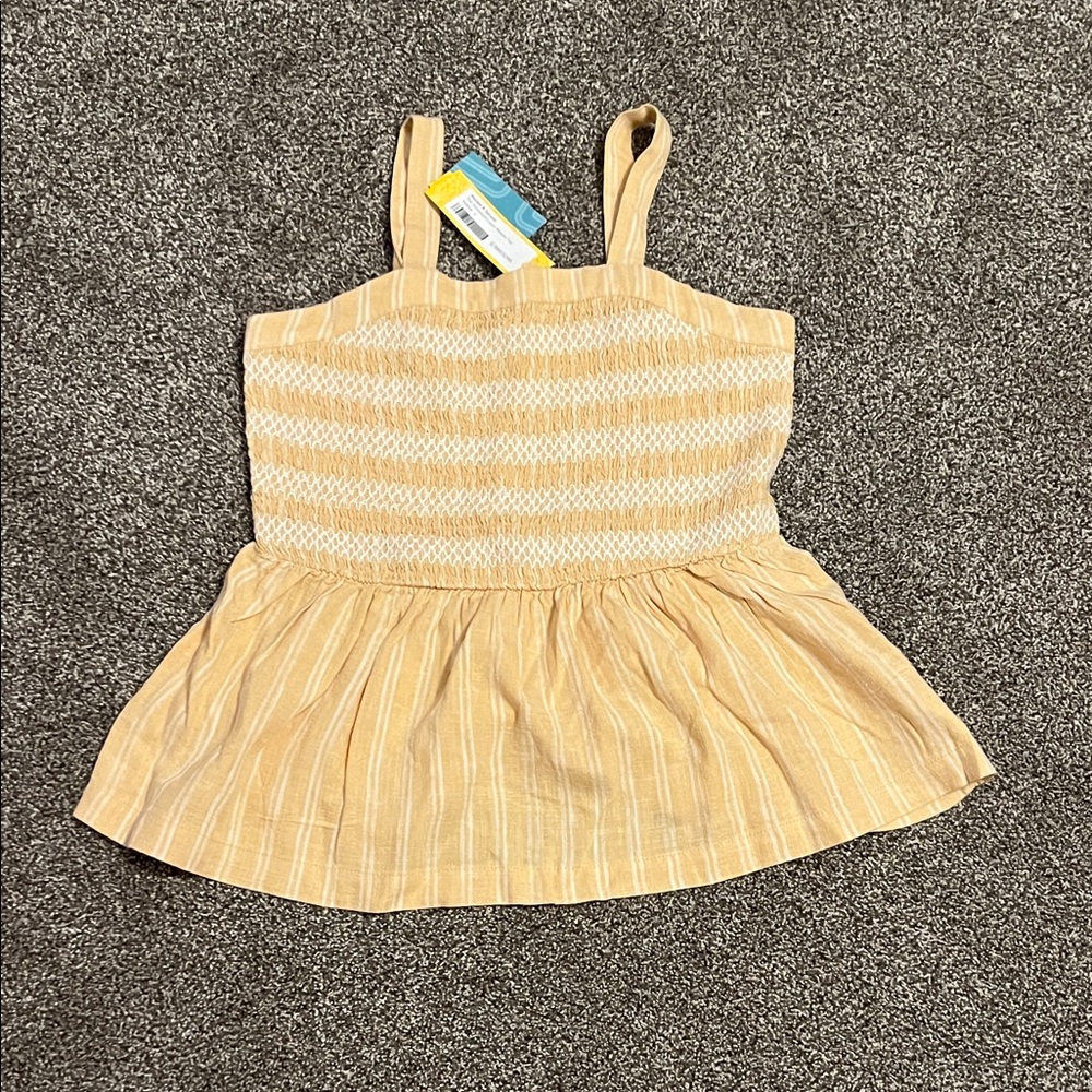 Girls Yellow Striped Smocked Tank Top with Flared Hem
